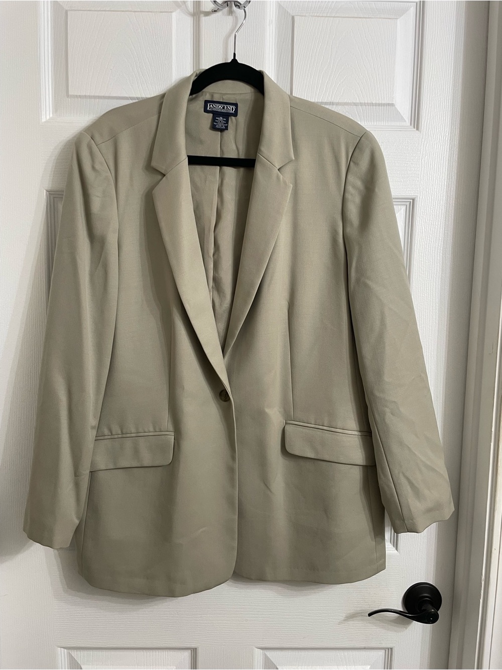Lands' End Women's Khaki Single-Button Blazer light wool with poly lining 16